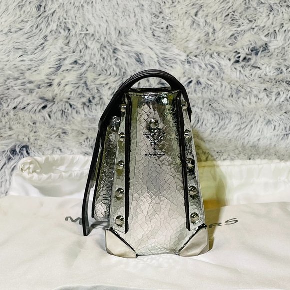 NWOT - MICHAEL KORS MANHATTAN SMALL SILVER CRACKLE LEATHER CROSSBODY(30T9TNCM1L) - Picture 5 of 9